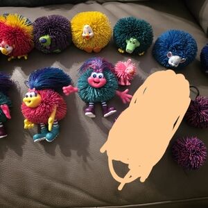 Colorful Pom-Pals Toy Lot - Bright Teal, Pink, Purple, Yellow, Blue